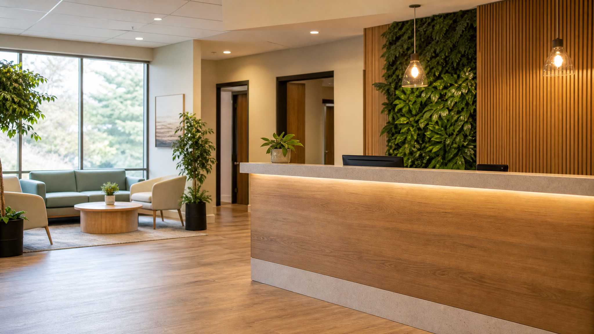 Welcoming front desk area of New Leaf Wellness Center